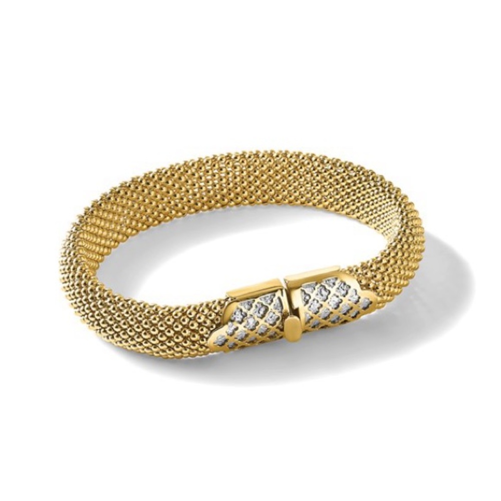 14K Two-tone Polished and Diamond-Cut Popcorn Mesh Bracelet, By Leslies Jewelry.